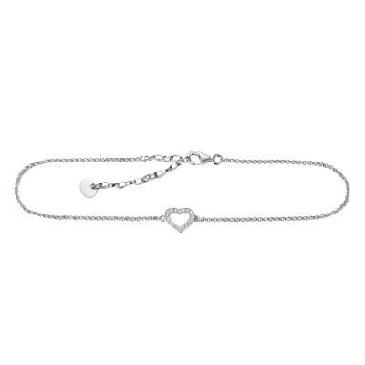 Chaîne de Cheville Cœur Ajouré en Plaqué Argent & Oxydes de Zirconium, Longueur de 22 cm à 27 cm - AK0007-M02-14-L27V - Thomas Sabo