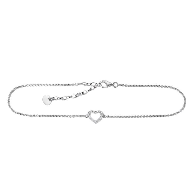 Silver-Plated Open-Work Heart Anklet & Zirconium Oxides, Length 22 cm to 27 cm - AK0007-M02-14-L27V - Thomas Sabo