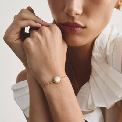 Bracelet Fluid Elegance en Métal Doré, Nacre & Oxydes de Zirconium, Longueur de 16 cm à 19 cm - A2234-M01-14-L19V - Thomas Sabo