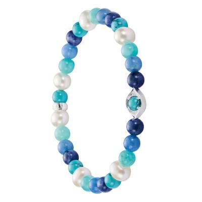 Elyndra 925/1000 Silver, Multicolor Pearls & Stones Bracelet, Length 17 cm or 19 cm - A2210-587-7-L17 - Thomas Sabo
