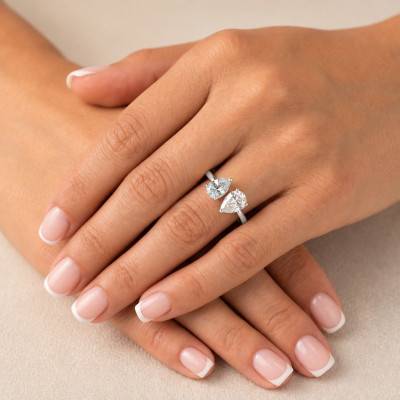 Bague Toi et Moi Aigue-Marine & Diamant de Synthèse 1,00 ct en Or Blanc 375 - Aurora