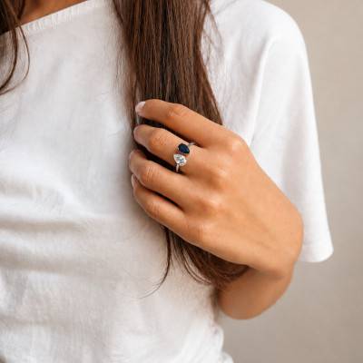 Bague Toi et Moi Saphir & Diamant de Synthèse 1,00 ct en Or Blanc 375 - Aurora