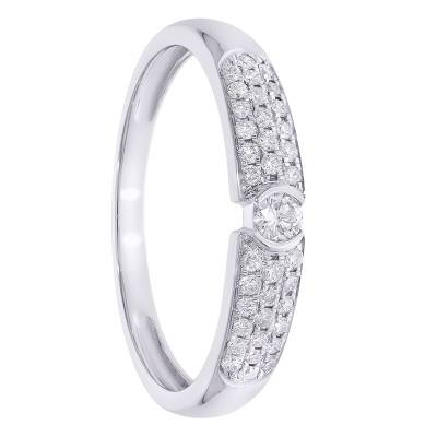 Alliance Solitaire et Pavée Diamants en Or Blanc 750 - Juweel