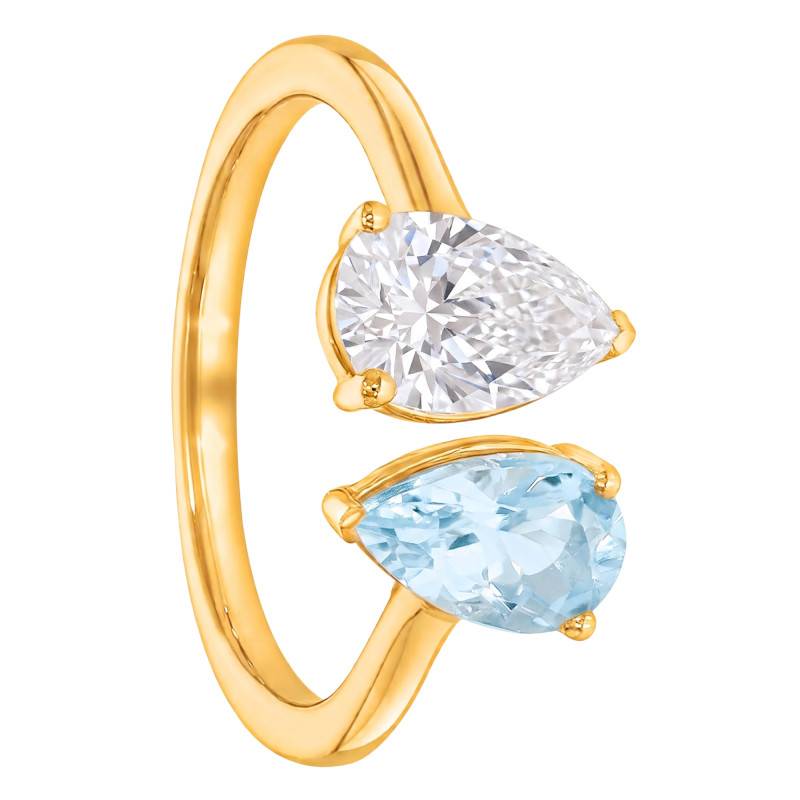 Toi et Moi Aquamarine & Lab-Grown Diamond 1.00 ct 375 Yellow Gold Ring - Aurora