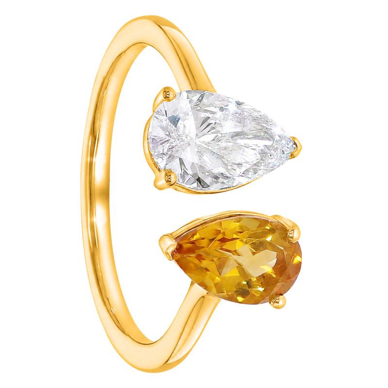 Bague Toi et Moi Citrine & Diamant de Synthèse 1,00 ct en Or Jaune 375 - Aurora