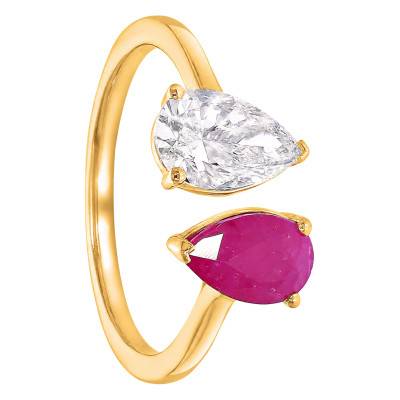 Toi et Moi Ruby & Lab-Grown Diamond 1.00 ct 375 Yellow Gold Ring - Aurora