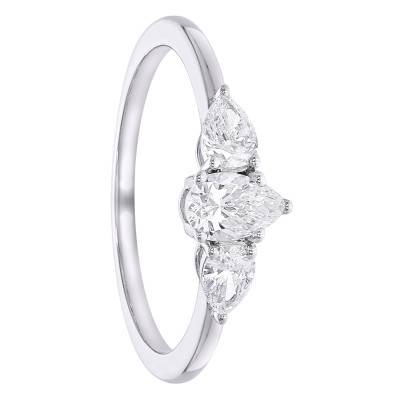Bague Solitaire Poire Epaulé Diamants de Synthèse 0,61 ct en Or Blanc 375 - Amore
