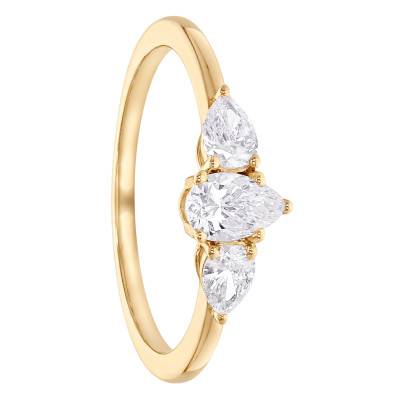 Bague Solitaire Poire Epaulé Diamants de Synthèse 0,61 ct en Or Jaune 375 - Amore