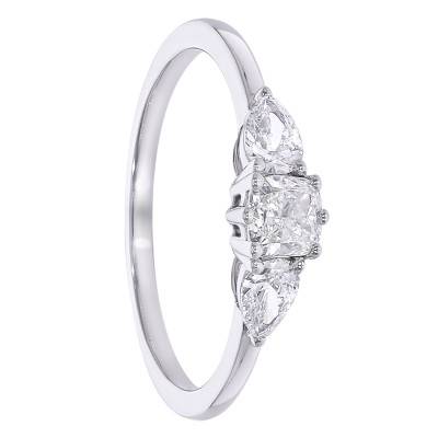 Bague Solitaire Coussin Epaulé Diamants de Synthèse 0,60 ct en Or Blanc 375 - Amore