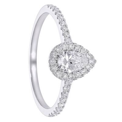 Bague Solitaire Poire Accompagné en Or Blanc 375 et Diamants de Synthèse 0,55 ct - Amore