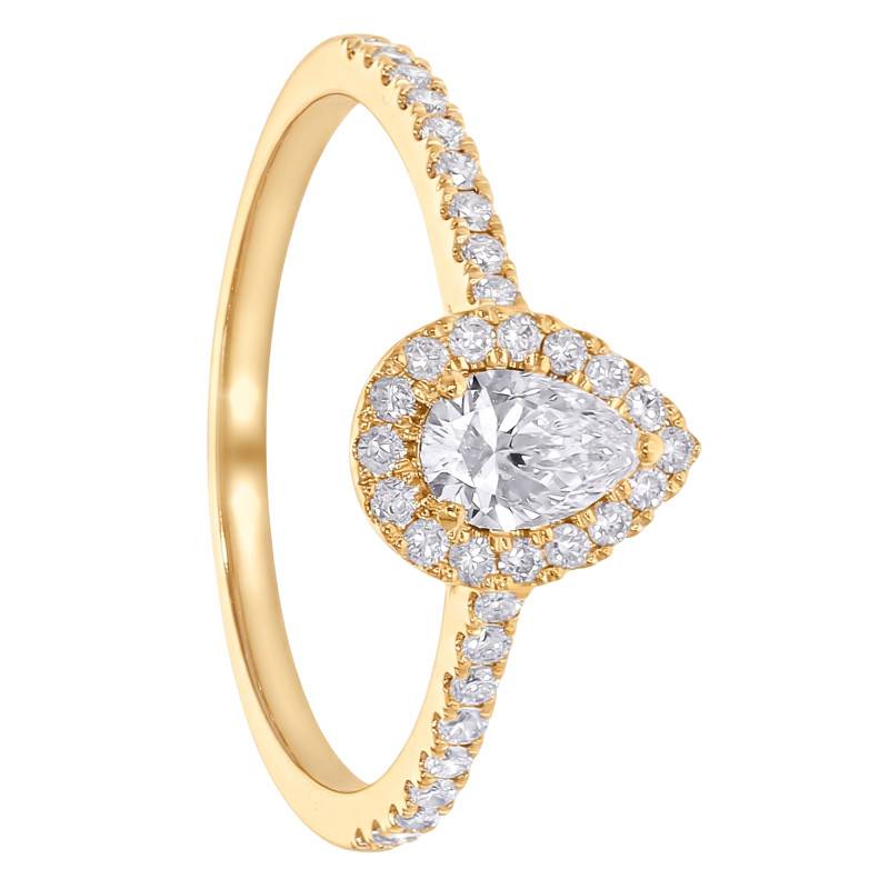 Bague Solitaire Poire Accompagné en Or Jaune 375 et Diamants de Synthèse 0,55 ct - Amore