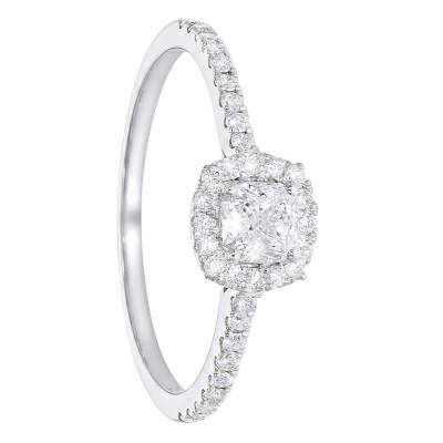 Bague Solitaire Coussin Accompagné en Or Blanc 375 et Diamants de Synthèse 0,53 ct - Amore