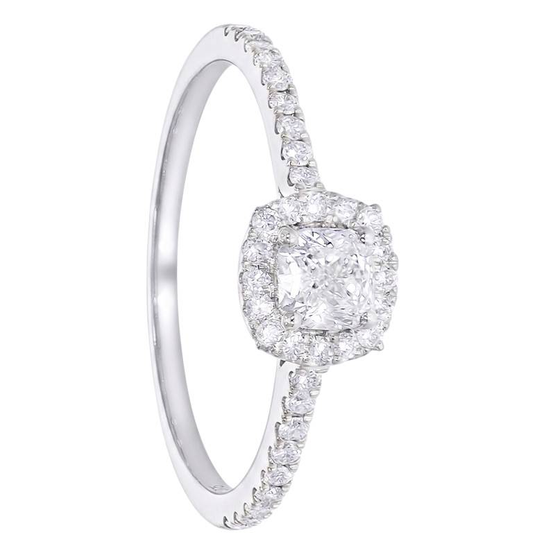 Bague Solitaire Coussin Accompagné en Or Blanc 375 et Diamants de Synthèse 0,53 ct - Amore