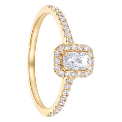 Bague Solitaire Radiant Accompagné en Or Jaune 375 et Diamants de Synthèse 0,54 ct - Amore