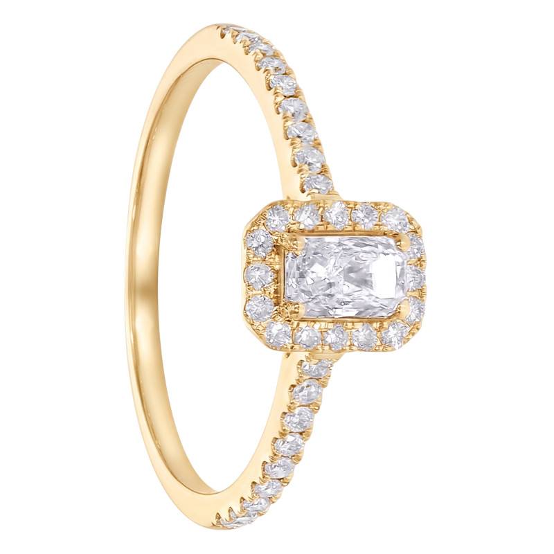 Bague Solitaire Radiant Accompagné en Or Jaune 375 et Diamants de Synthèse 0,54 ct - Amore