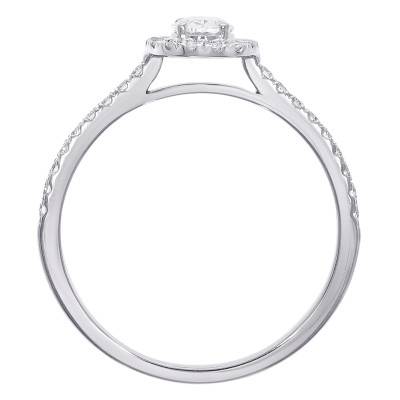 Bague Solitaire Ovale Accompagné en Or Blanc 375 et Diamants de Synthèse 0,54 ct - Amore