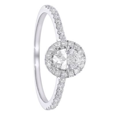 375/1000 White Gold Lab-Grown Diamond Accented Oval Solitaire Ring 0.54 ct - Amore