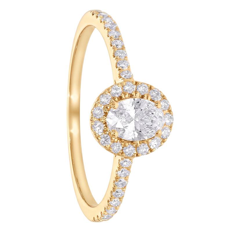 375/1000 Yellow Gold Lab-Grown Diamond Accented Oval Solitaire Ring 0.54 ct - Amore