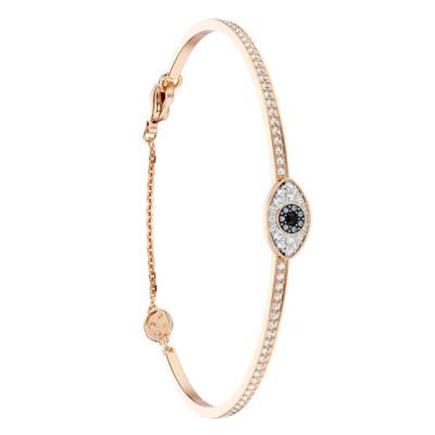 Bracelet Jonc Symbolica Oeil Doré à l'Or Rose 750, Longueur 15,50 à 18,00 cm - Swarovski