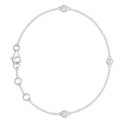 Bracelet Chaîne en Or Blanc 375 & Diamants de Synthèse 0,16 ct, Longueur de 16 cm à 18 cm - Diamond Lady