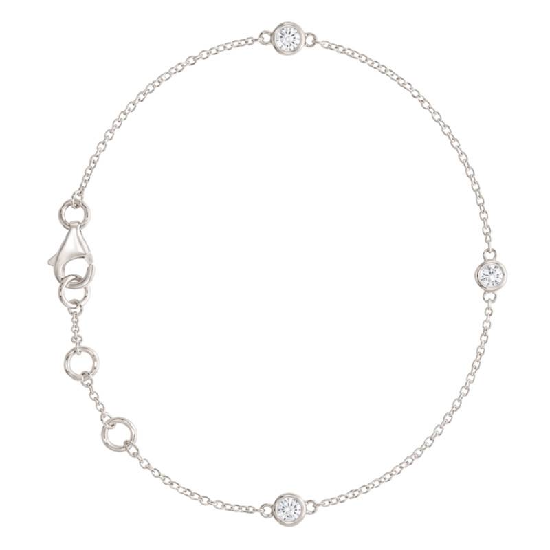 Bracelet Chaîne en Or Blanc 375 & Diamants de Synthèse 0,16 ct, Longueur de 16 cm à 18 cm - Diamond Lady