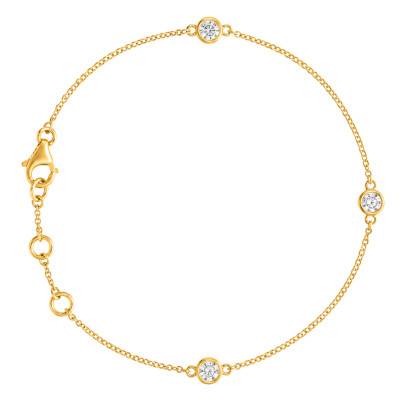 Bracelet Chaîne en Or Jaune 375 & Diamants de Synthèse 0,16 ct, Longueur de 16 cm à 18 cm - Diamond Lady