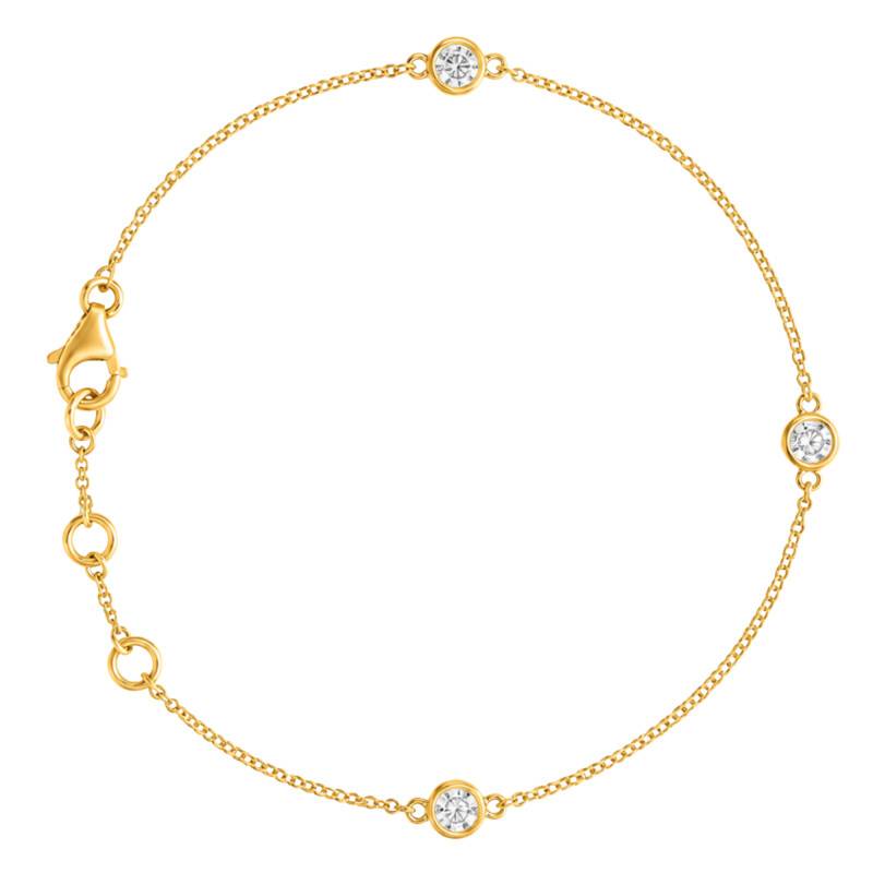 Bracelet Chaîne en Or Jaune 375 & Diamants de Synthèse 0,16 ct, Longueur de 16 cm à 18 cm - Diamond Lady