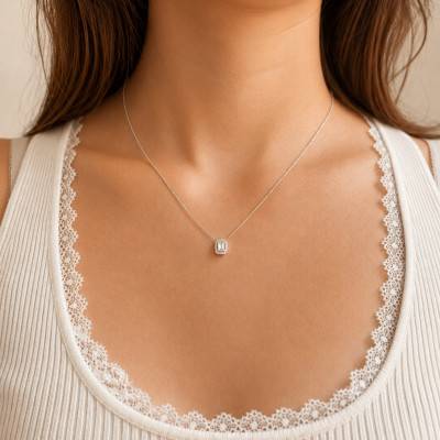Collier en Or Blanc 750 & Diamants de Synthèse 0,40 ct, Longueur de 40 cm à 42 cm - Diamond Lady