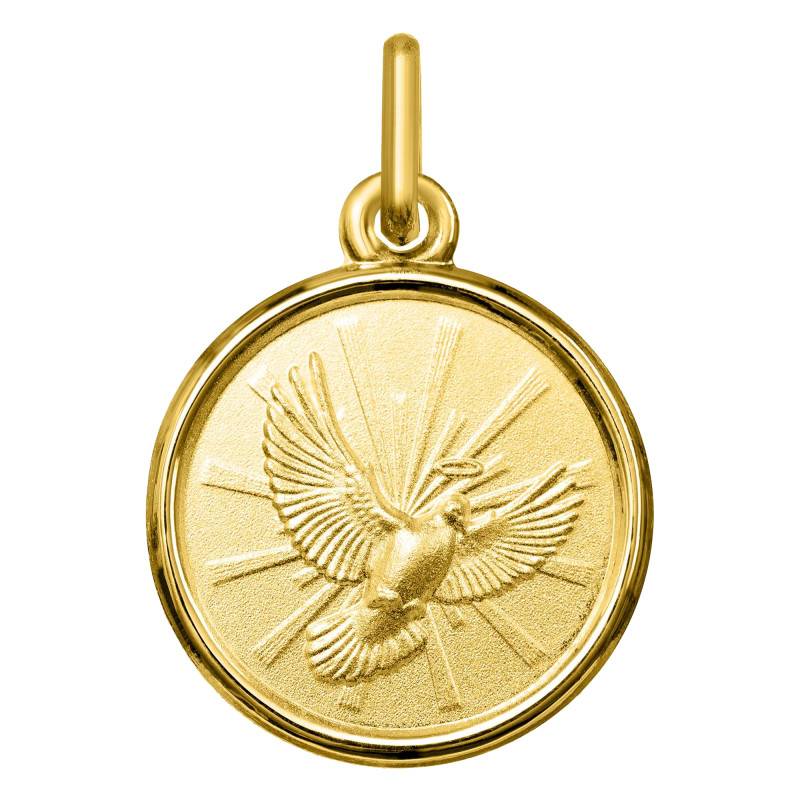 375 Yellow Gold Holy Spirit Dove Medal, 14 mm Diameter - Lumiosa