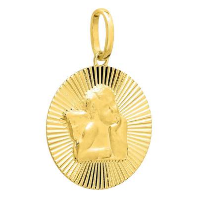 Médaille Ange Strié en Or Jaune 375, Diamètre 15 mm - Emanessence