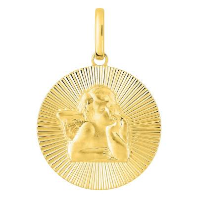 Striped Angel Medal in 375 Yellow Gold, 15 mm Diameter - Emanessence