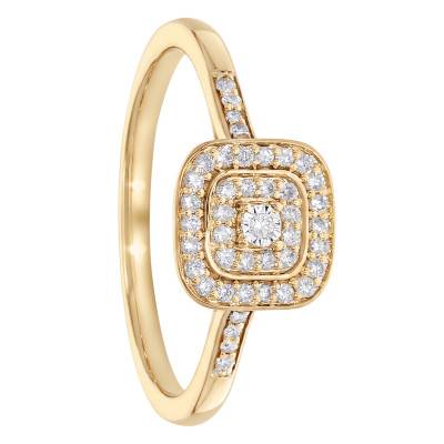 9K Yellow Gold Double Halo Lab-Grown Diamond Engagement Ring 0,20 ct - Amore