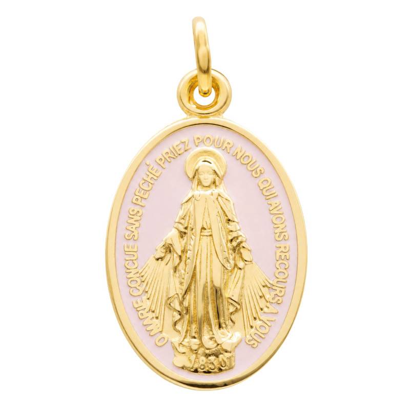 Médaille Miraculeuse Vierge Marie en Or Jaune 375 & Émail Rose Clair - Lumiosa