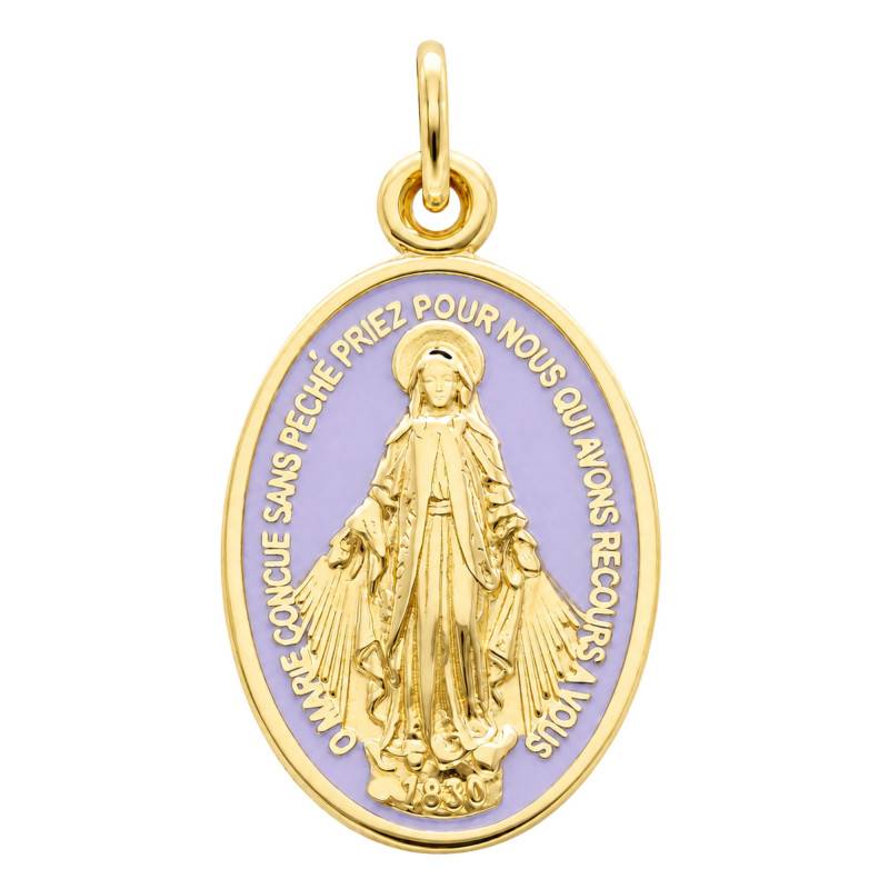 Médaille Miraculeuse Vierge Marie en Or Jaune 375 & Émail Violet - Lumiosa