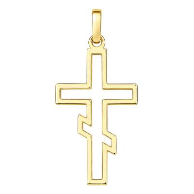 9K or 18K Yellow Gold Open-Work Orthodox Cross Pendant, 22 mm - Lumiosa