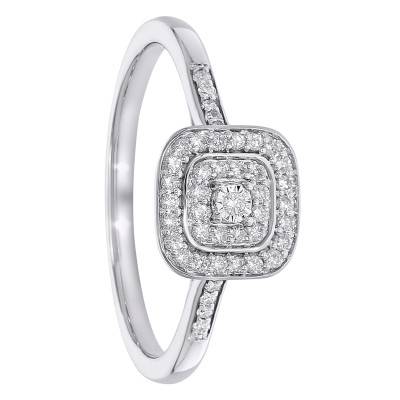 9K White Gold Double Halo Lab-Grown Diamond Engagement Ring 0,20 ct - Amore