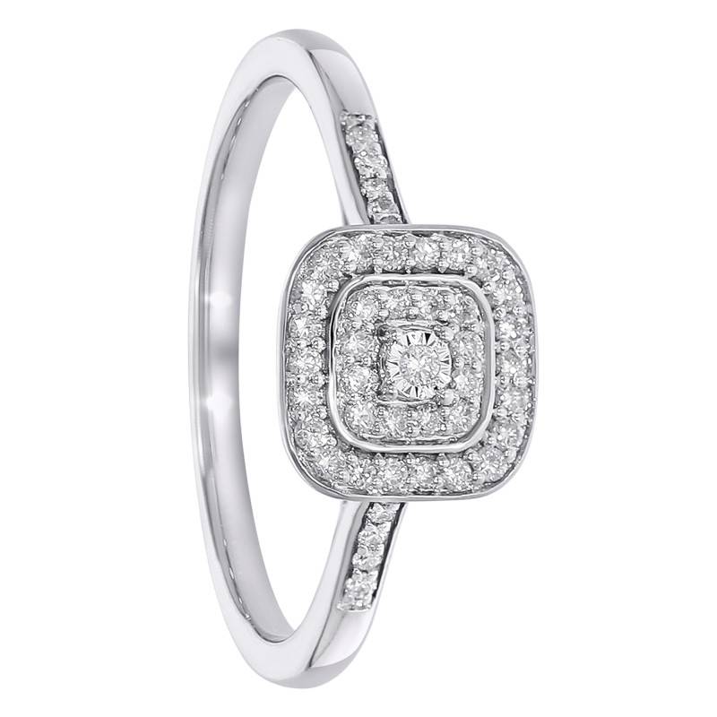 9K White Gold Double Halo Lab-Grown Diamond Engagement Ring 0,20 ct - Amore