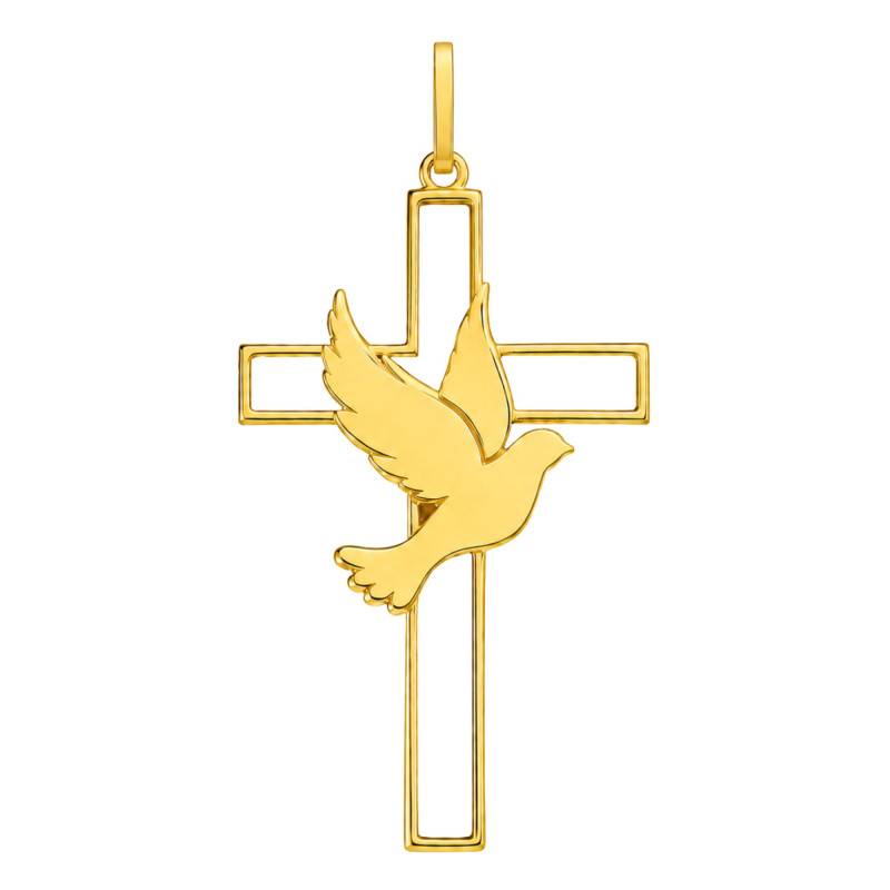 Pendentif Croix Ajourée & Colombe en Or Jaune 375 ou 750, 26 mm - Lumiosa