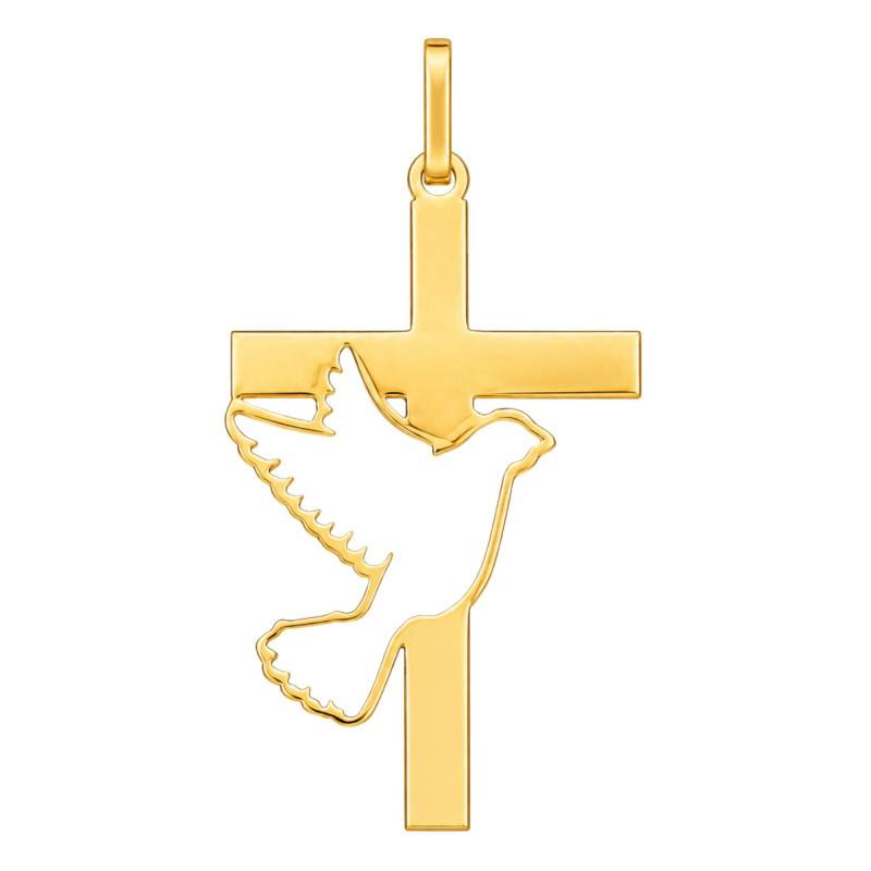 375 or 750 Yellow Gold Openwork Cross & Dove Pendant, 26 mm - Lumiosa
