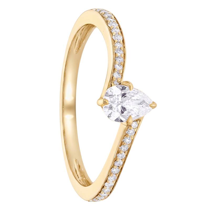 Bague Solitaire Poire Accompagné Croisée en Or Jaune 750 & Diamants de Synthèse 0,44 ct - Amore