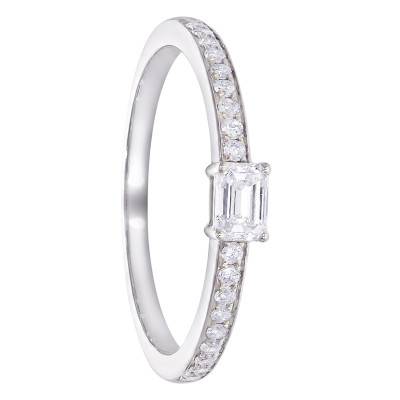18K White Gold Emerald Cut Solitaire Ring with Lab-Grown Diamonds 0.39 ct - Amore