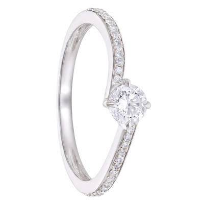 Bague Solitaire Rond Accompagné Croisée en Or Blanc 750 & Diamants de Synthèse 0,43 ct - Amore