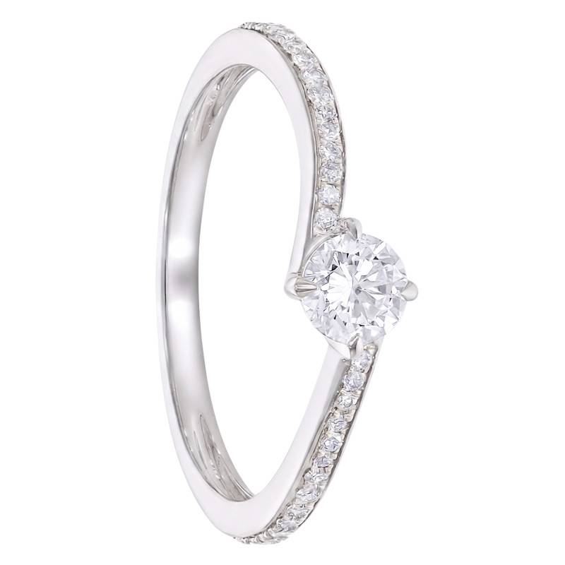 Bague Solitaire Rond Accompagné Croisée en Or Blanc 750 & Diamants de Synthèse 0,43 ct - Amore