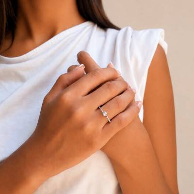18K White Gold & Lab-Grown Diamond 0.43 ct Round Accompanied Crossover Solitaire Ring - Amore