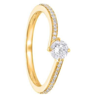 750/1000 Yellow Gold & Lab-Grown Diamond Round Crossover Solitaire with Accents Ring 0.43 ct - Amore