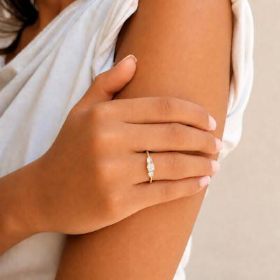 375 Yellow Gold Shouldered Cushion Solitaire Ring Lab-Grown Diamonds 0.60 ct - Amore