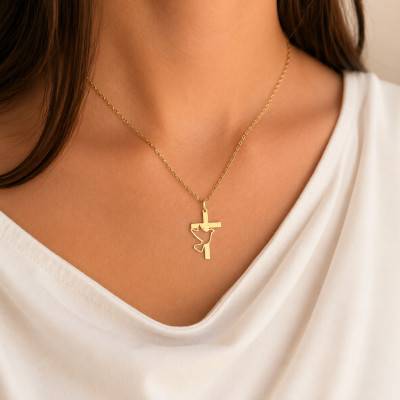 Pendentif Croix & Colombe Ajourée en Or Jaune 375 ou 750, 26 mm - Lumiosa