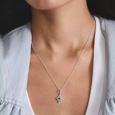 Midnight Sky Star Necklace in 925 Silver, Blue Crystal & Zirconium Oxides, Length 45 cm to 50 cm - KE2394-166-1 - Thomas Sabo