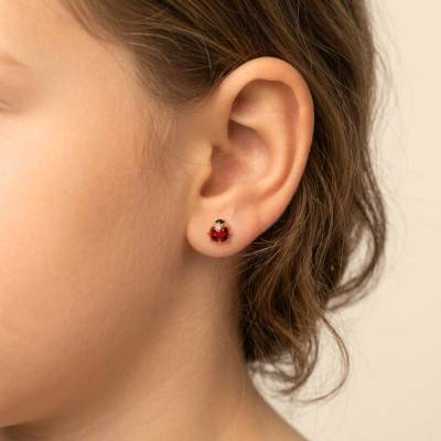 375 or 750 Yellow Gold Ladybug Stud Earrings - Emanessence
