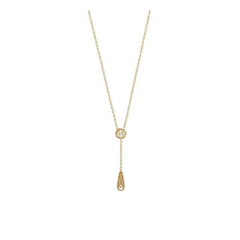 750/1000 Yellow Gold Round Open-Work Y Necklace, 42 cm Length - Lucas Lucor